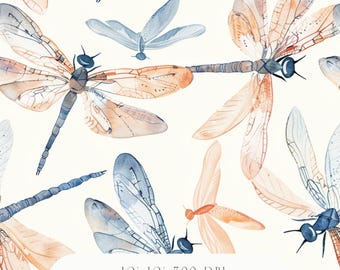 Papel digital con estampado de libélula sin costuras - Descarga instantánea / Clipart