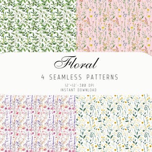 Floral Seamless Pattern | Watercolor Flowers Digital Paper | Botanical Design