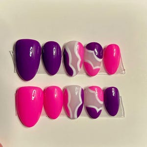 Handmade Gel Press Ons|Pink|Purple|Short Almond|Short Square|Short Coffin|Abstract