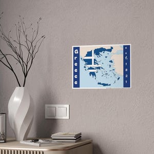 Poster, Griechenland Karte mit Flaggen-Overlay, Griechenland EST 1821 Unabhängigkeitstag, Wand Kunst Dekor, Historisches Poster, Geschenk Griechisch