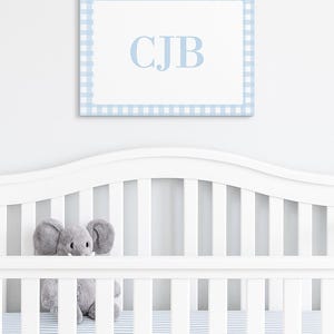 Personalized Nursery Decor - Blue Gingham Monogram Canvas