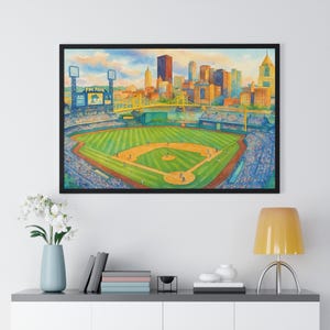 Ingelijste aquarelprint van PNC Park - Muurdecoratie van het honkbalstadion van Pittsburgh - Ingelijst sportkunstwerk - Cadeau uit Pittsburgh - Decoratie voor honkbalfans
