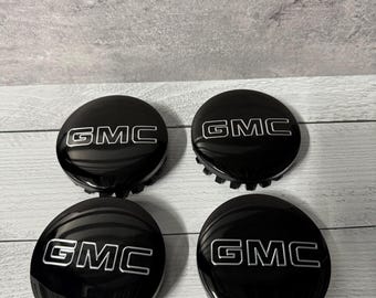 4x Gloss Black Wheel Rim Center Caps 3.25&quot; For GMC Sierra Yukon Denali 2014-2024