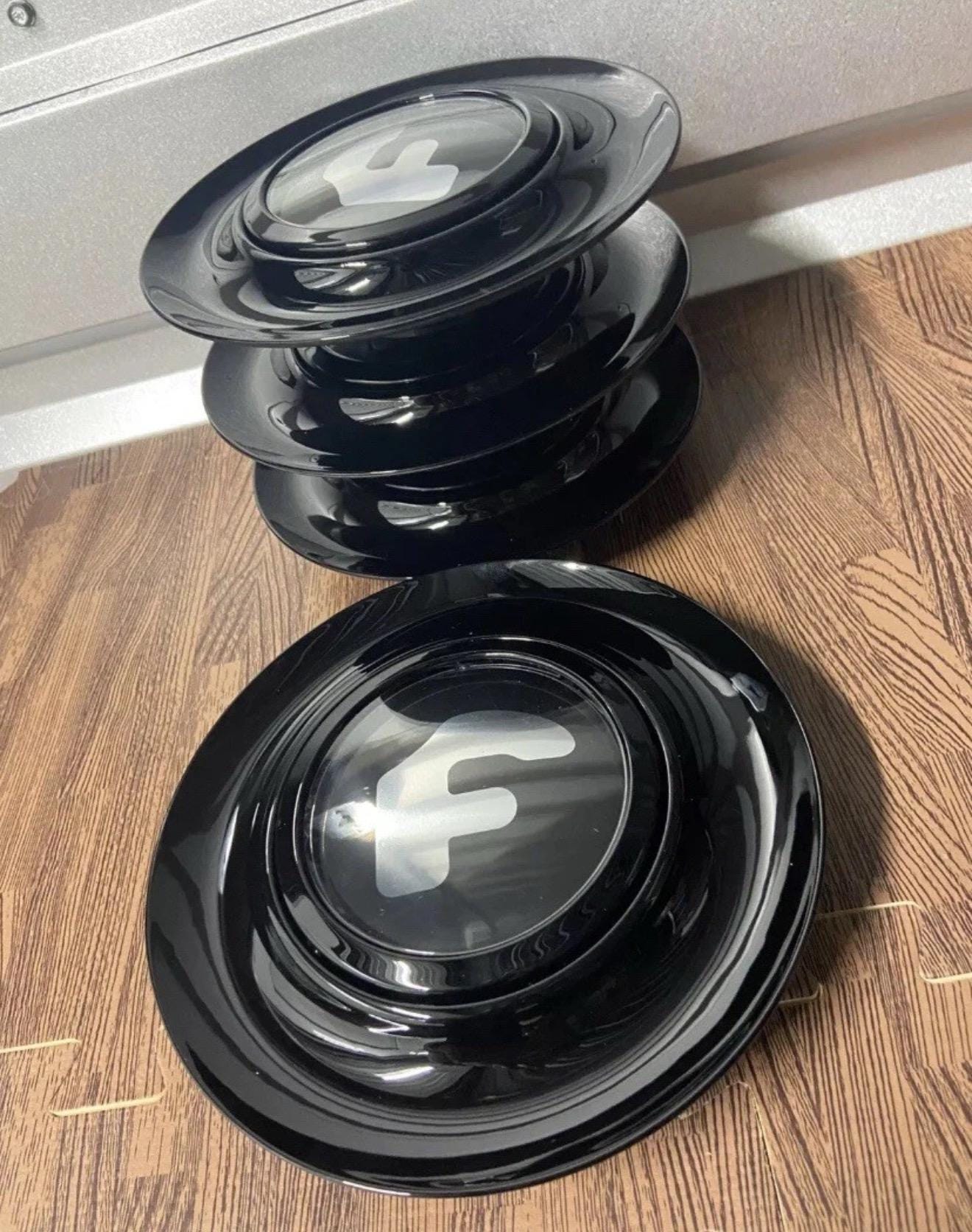 4 Set BLACK Floating Center Caps For Forgiato Hubcap Rim 7.2 Inch 182 mm