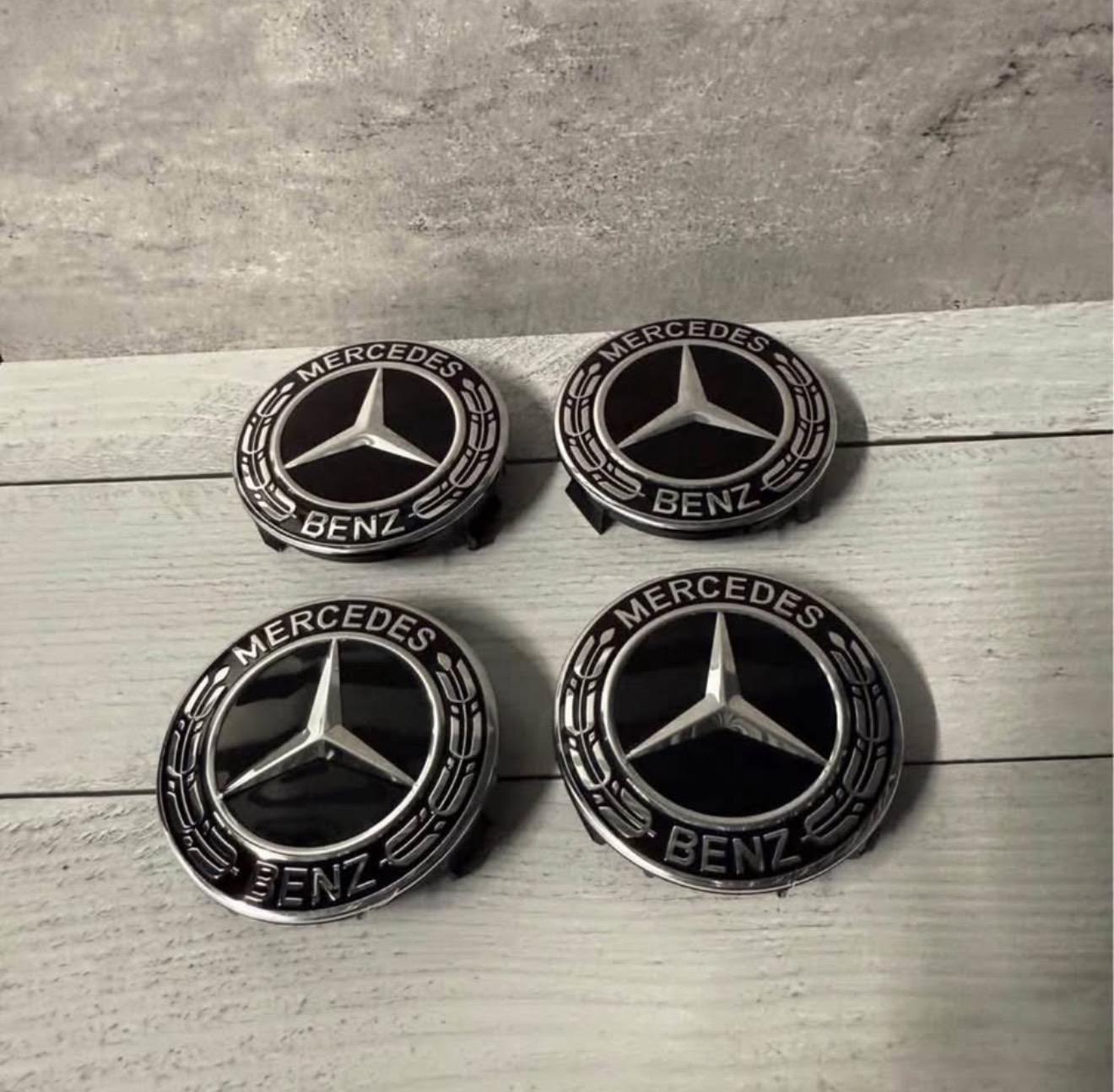 4 Coprimozzi Mercedes-Benz 75mm Argento E Nero – Emblema AMG Corona – Ricambio OEM - Foto 2