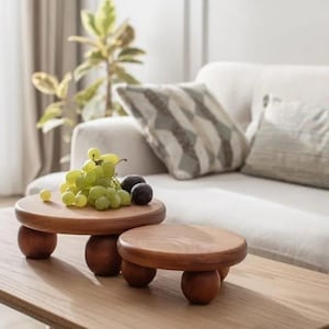 Handmade Natural Wood Serving Stand Set | 2-Tier Rustic Wooden Riser Tray for Table Decor, Cake Display, Kitchen or Home Use