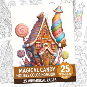Magical Candy Houses Coloring Book – 25 Whimsical Pages | Printable Fantasy Coloring Book for Kids & Adults | Digital Download PDF