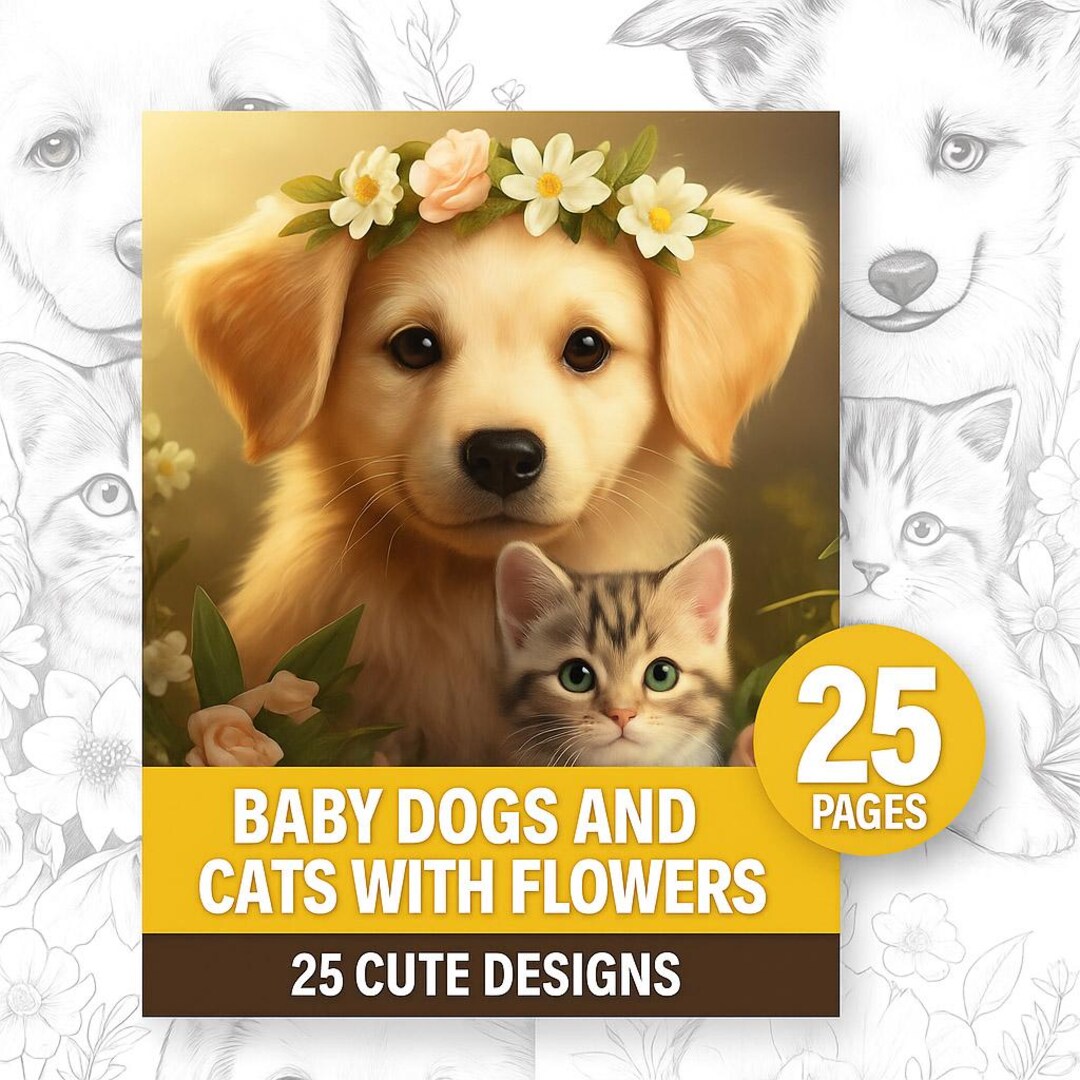 Baby Dogs & Cats Coloring Pages – 25 Cute Animal Designs (printable PDF ...