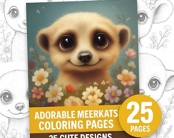 Kolorowanki z małymi surykatkami – 25 uroczych wzorów kwiatowych | Do druku w formacie PDF dla dzieci i dorosłych | Pobierz natychmiast grafikę ze zwierzętami