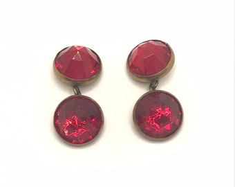 Antique Art Deco Glass Foiled Ruby Red Glass Faceted Cabochon Gold saw tooth claw set cufflinks Double Sided cuff linkst