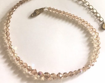 Vintage Authentic Givenchy Champagne Rose Gold Aurora Borealis AB Crystal Beaded Necklace Wedding 1990's 1950's MCM Revival