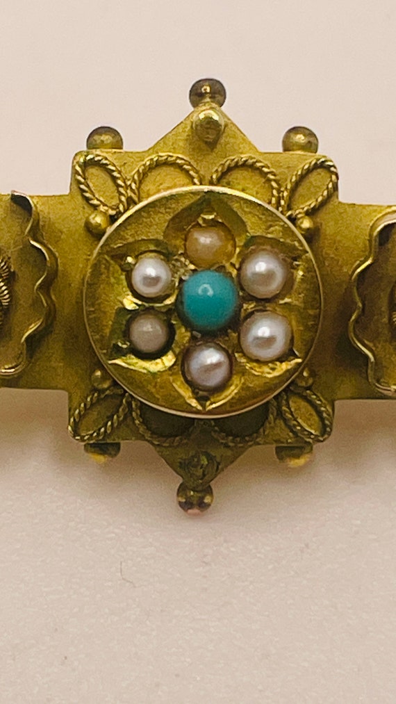 Victorian 9ct Yellow Gold Turquoise, Sapphire & P… - image 3