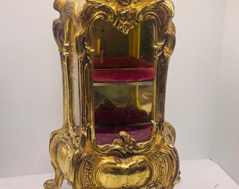 Antique Louis XV Style Ormolu Gold Miniature Vitrine Armoire Jewelry Box Casket Display Presentation