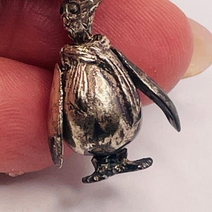 Vintage Sterling Silver Articulated Moveable Moving Penguin Pigeon Bird Anthropomorphic Scarf Pendant Charm for Bracelet Necklace image 4