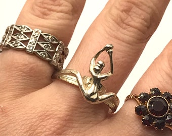 Vintage Sterling Silver Erotic Naked Sexual Sexy Woman Straddling Hugging Your Finger Men's or Women's Cocktail Ring Size 9.25