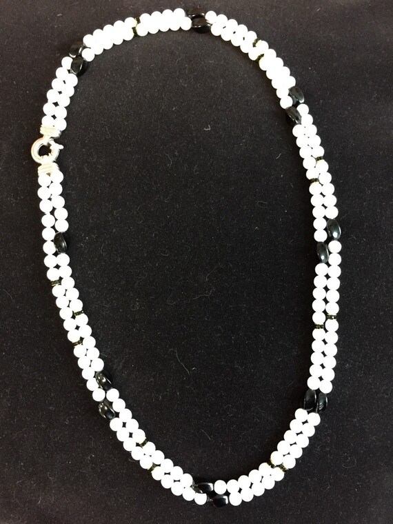 Vintage Sterling Silver Czech Glass Bead Necklace… - image 1