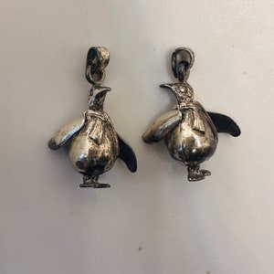 Vintage Sterling Silver Articulated Moveable Moving Penguin Pigeon Bird Anthropomorphic Scarf Pendant Charm for Bracelet Necklace image 1