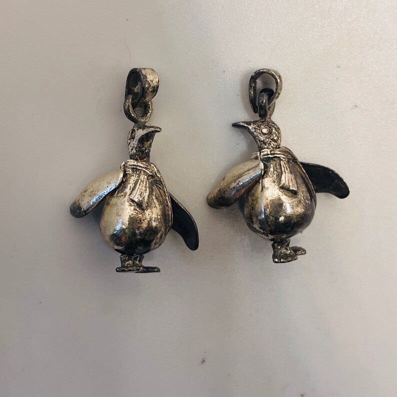 Vintage Sterling Zilver gelede beweegbare bewegende pinguïn duif vogel antropomorfe sjaal hanger charme voor armband ketting afbeelding 1