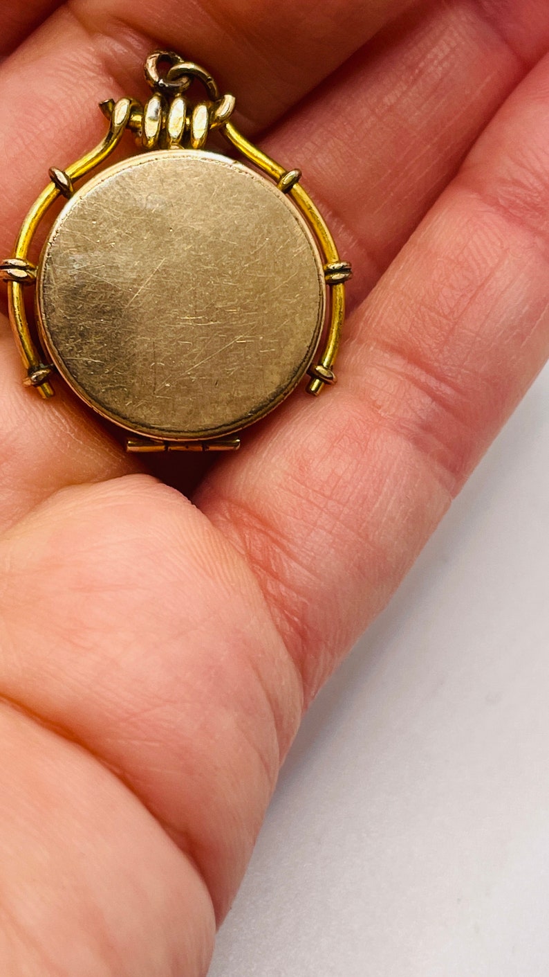 Victorian Antique Gold GF Diamond Paste Rhinestone Swirl Embossed Engraved Photo locket pendant Charm SKM Co. Momento Mori image 7