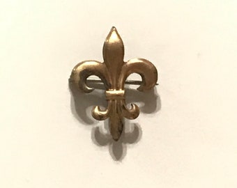 Antique Victorian Art Deco Rolled Gold Filled Fleur De Lis Gilt Brooch Pin Chatelaine Watch Fob Locket