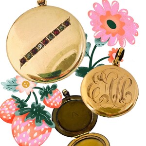 Pendentif médaillon victorien en or rose avec rubis rouge et diamants transparents pour collier édouardien antique Estate