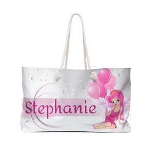 Personalized Fairy Princess Weekender Bag, Travel Tote, Beach Bag, Gift for Her, Custom Name Bag, Cute Fashion Accessory