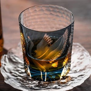 Pine Crane Edo Kiriko Glass | 250ml Hand-Carved Crystal | CleanCoupe Edition + Gift Box