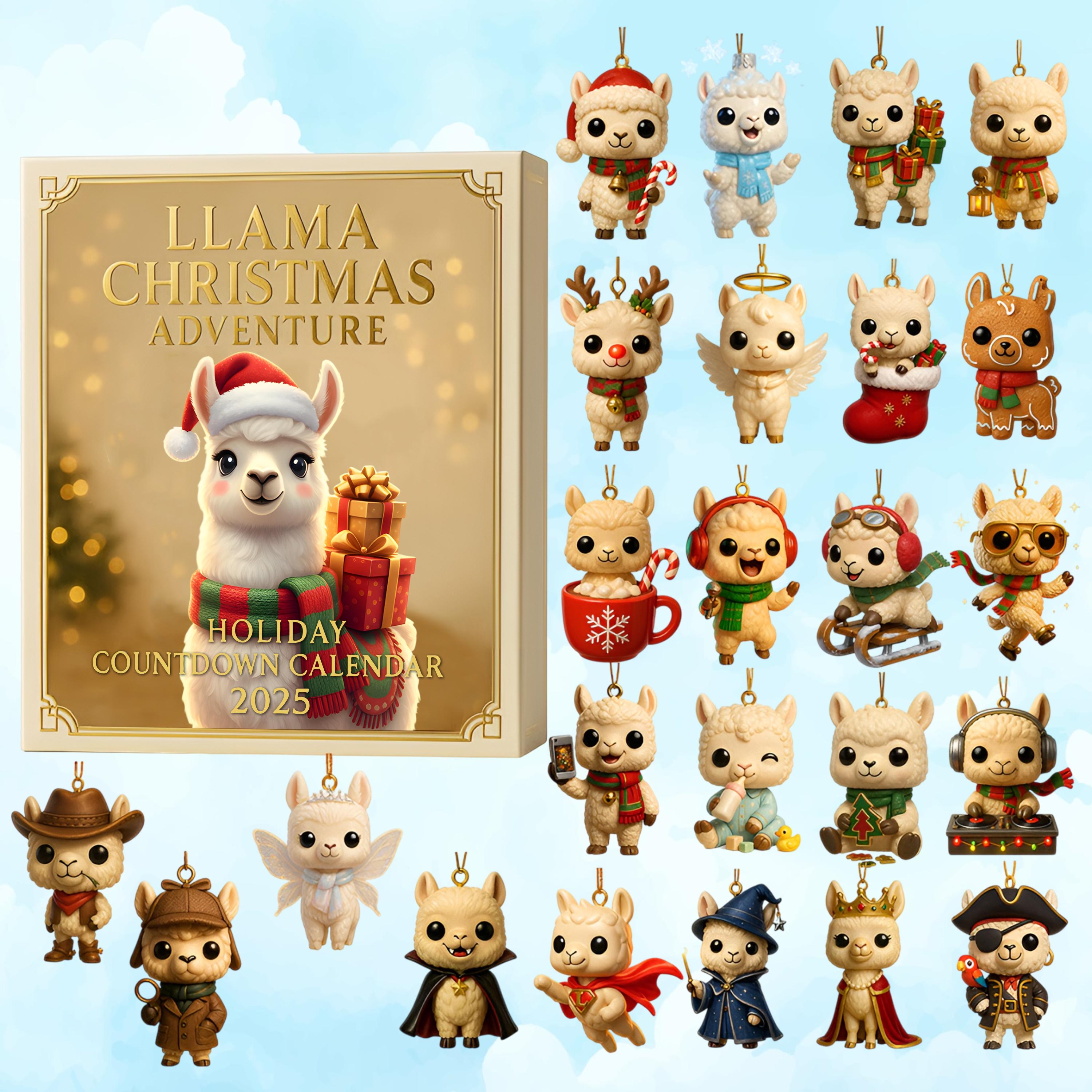 Discover 2025 Llama Advent Calendar, Alpaca Ornament Set, Christmas Countdown, Cute Holiday Decor, Llama Lover Gift, Collectible Figures