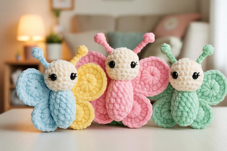 Baby Butterfly Crochet Pattern PDF, Amigurumi Butterfly Plushie, Cute Spring Crochet Project, Easy Chunky Pattern for Beginners image 1
