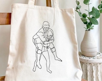 Custom Photo Tote Bag with Line Art Personalized Outline Drawing Tote Custom Gift Photo to Line Art Bag Personalized Gift