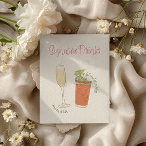 Signature Drinks Printable Sign – Mimosa & Bloody Mary Brunch Bar Art | Bachelorette, Bridal Shower, Wedding, Baby Shower Drink Menu