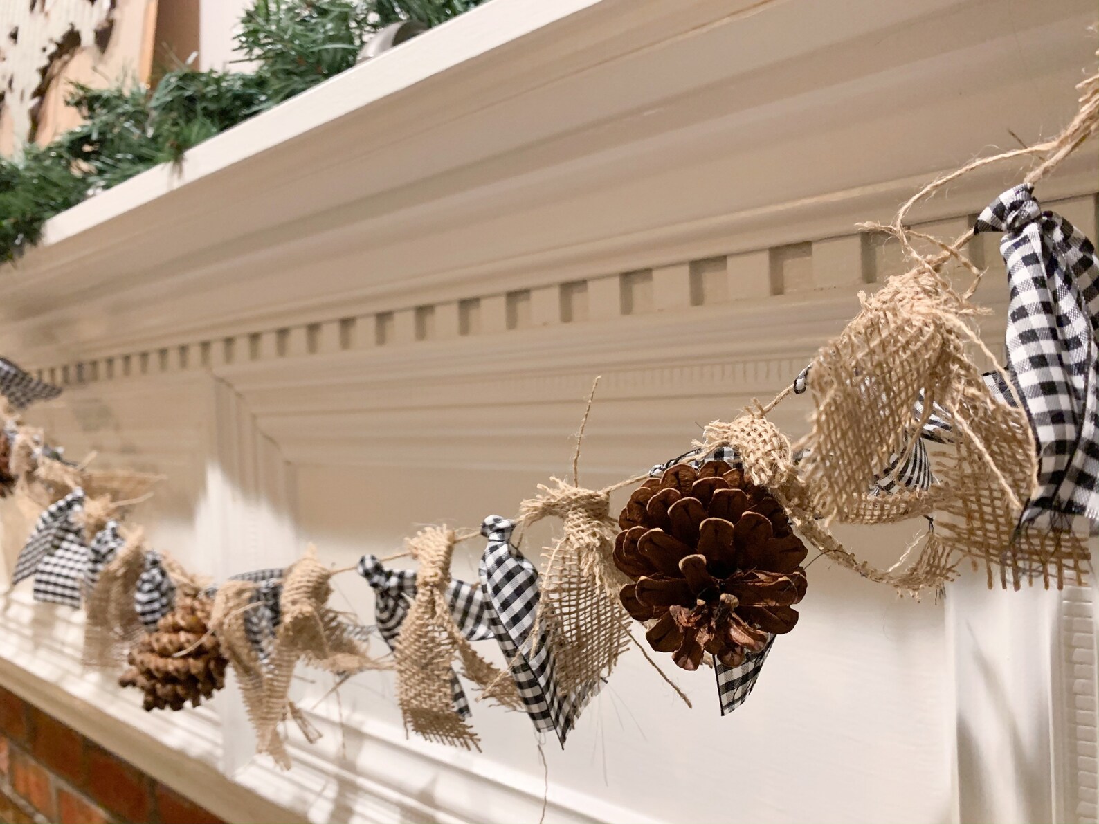 Burlap and Black and White Gingham Christmas Garland Etsy