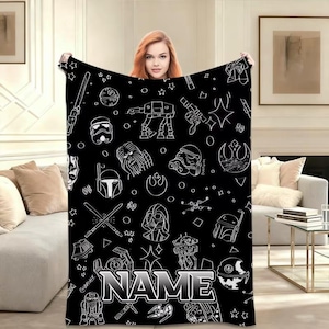 Custom Name Star Wars Blanket, Personalized Galaxy Kids Blanket, Space Theme Fleece Blanket, Custom Kids Throw, Birthday Gift for Boys