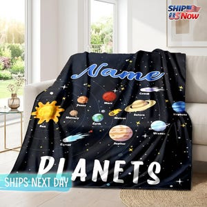 Personalized Solar System Blanket, Custom Name Space Blanket, Astronomy Blanket for Kids, Educational Space Throw, Galaxy Blanket Gift