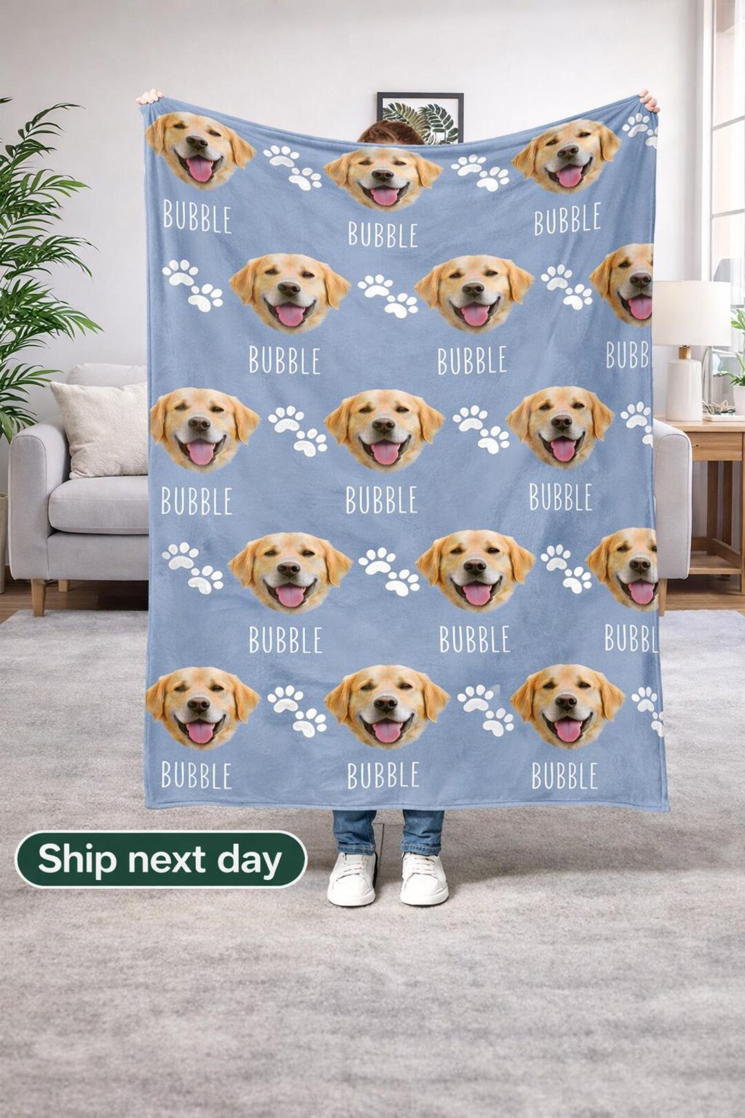 Custom Pet Photo Blanket With Name, Personalized Dog or Cat Picture ...