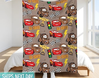Cartoon Racing Cars Blanket, Custom Name Kids Blanket, Funny Tow Truck & Race Car Blanket, Boys Birthday Gift, Cute Car Pattern Blanket