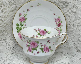 Vintage Royal Patrician Pink Roses Tea Cup and Saucer: Fine Bone China Avon 1974