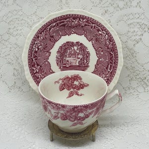 Tazza da tè e piattino Mason&#39;s Vista Red Transferware - Ironstone inglese vintage, prodotto in Inghilterra, motivo Scenic Countryside