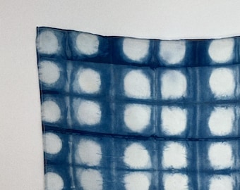 Hand-Dyed Indigo Silk Scarf | Shibori Pattern | 50x50 cm