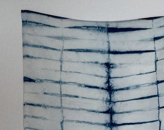 Hand-Dyed Indigo Silk Scarf | Shibori Pattern | 50x50 cm
