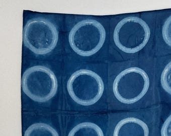 Hand-Dyed Indigo Silk Scarf | Shibori Pattern | 50x50 cm