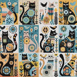Counted and Stamped Joy Sunday Cross Stitch Kits DIY Printed Aida 14/11/16/9CT Twelve Black Cats Animal Pattern Embroidery HandCraft