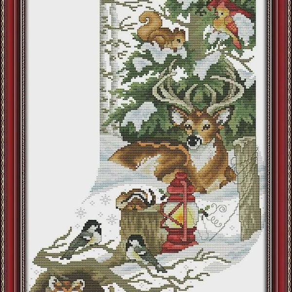 Kits de punto de cruz Joy Sunday con bordado y estampado, Aida, 14 ct, 11 ct, 16 ct, medias navideñas de jungla invernal, decoración del hogar