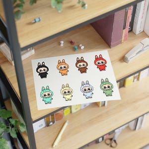 Hojas de pegatinas Labubu: un bonito paquete de pegatinas kawaii para álbumes de recortes, diarios, planificadores y manualidades, pegatinas para niños, pegatinas decorativas.