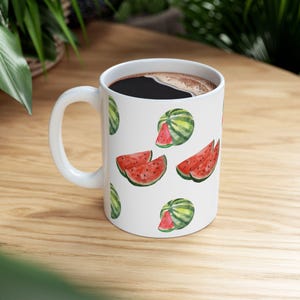 Watermelon Pattern 10oz Ceramic Mug, Fun Summer Drinkware, Gift for Watermelon Lovers, Cute Mugs, Watermelon Mug, 10oz mug
