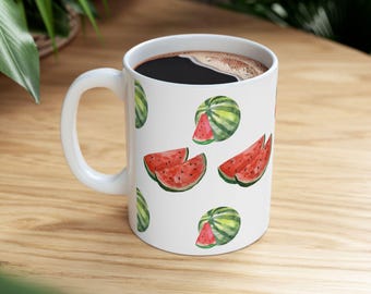 Watermelon Pattern 10oz Ceramic Mug, Fun Summer Drinkware, Gift for Watermelon Lovers, Cute Mugs, Watermelon Mug, 10oz mug