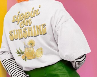 Lemon Oversized T-Shirt, Sippin on Sunshine Graphic Tee, Summer Citrus Shirt, Light & Comfy, Fun Fruit Top, Yellow Fashion, Street Style Tee