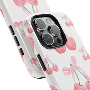 Cherry and Bows Tough Phone Case for iPhone and Android, Trending Cherry Phone Cover, Protective Cellphone Case, Cute Cherry Design