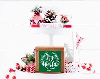 Letrero de madera "Alegría para el mundo" / Inspirado en la fe cristiana de Jesús / Decoración de bandeja escalonada estilo casa de campo / Decoración de barra de café / Versículo bíblico / Cita inspiradora