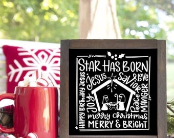 Letrero de madera del pesebre de Jesús / Inspirado en la fe cristiana de Jesús / Decoración de bandeja escalonada estilo casa de campo / Decoración de barra de café / Versículo bíblico / Cita inspiradora